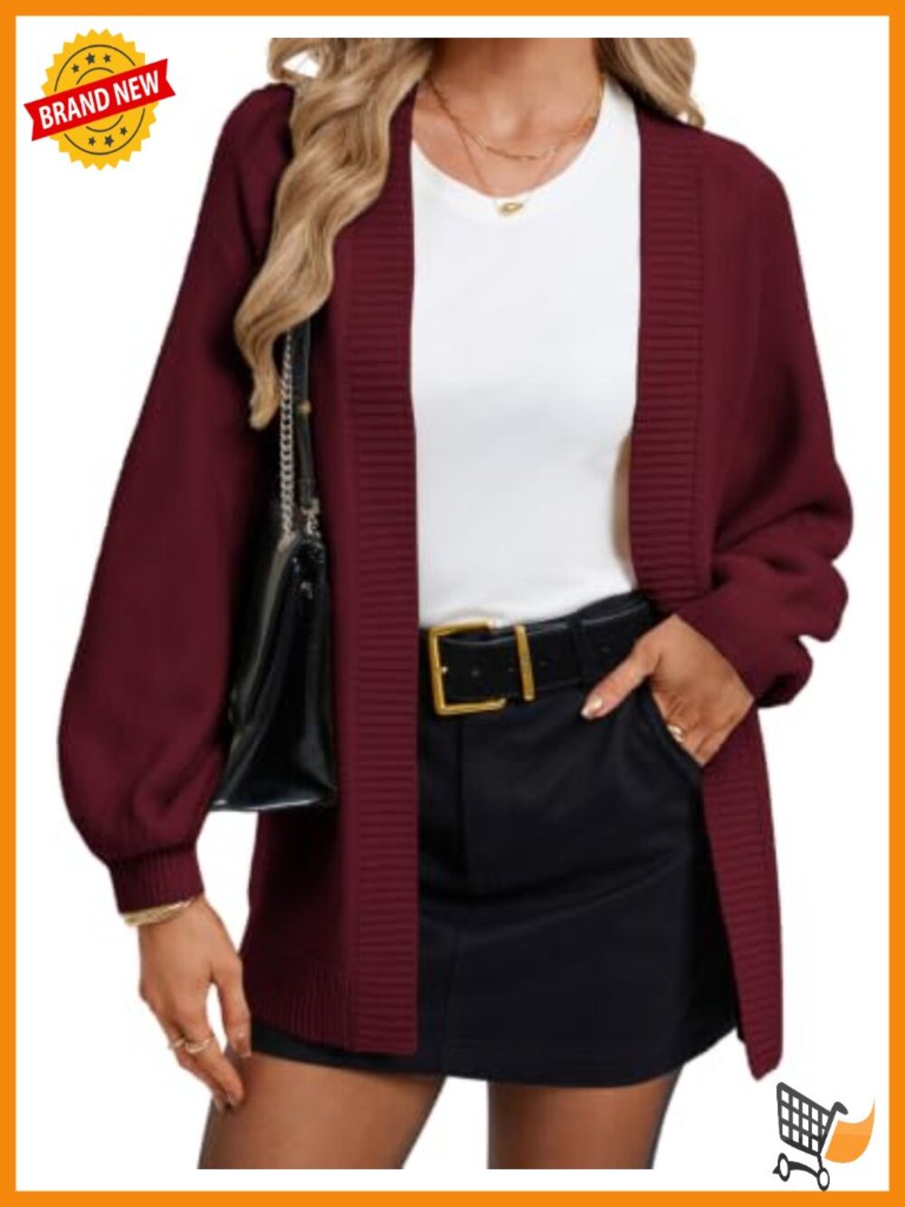 Oversized Chunky Knit Lantern Sleeve Open Front Cardigan Sweater